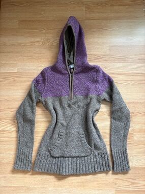 Purple and Brown Hooded Wool Sweater